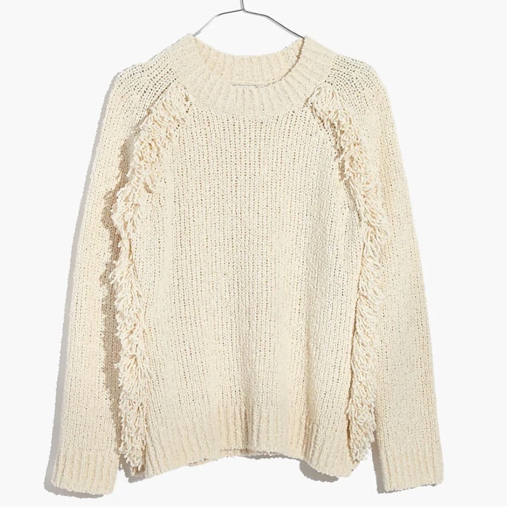 Madewell Loop-Edge Pullover Sweater Cream Fringe Boucle Textured NWOT